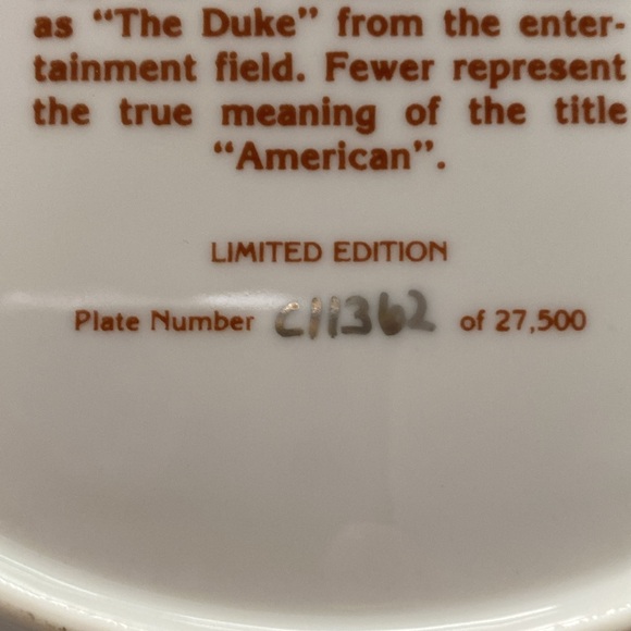 Vintage Limited Edition John Wayne Plate - Picture 3 of 3